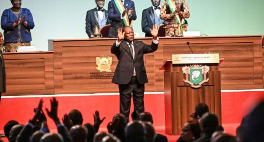 Alassane Ouattara made no mention of the 2025 election in his annual speech to parliament.  By Sia KAMBOU (AFP)