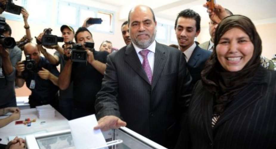 The leader of the Islamist party Movement for a Society of Peace casts his vote for Algerias legislative election.  By Farouk Batiche (AFP/File)