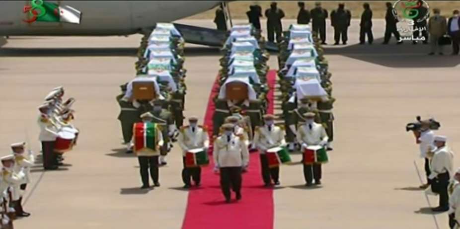 Algeria receives with full honours the skulls of 24 resistance fighters decapitated during French colonial rule that were held in storage in a Paris museum.  By Roy ISSA, Roy ISSA Algerian TVAFP
