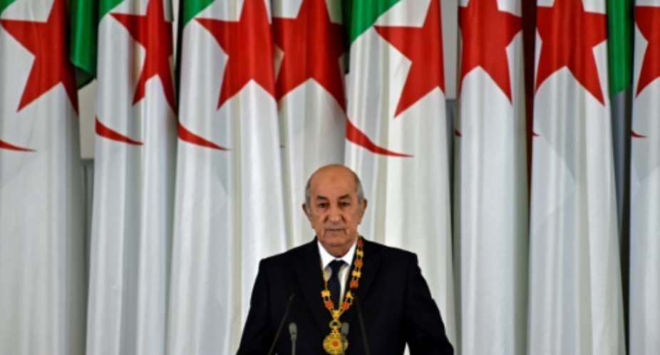 Algerian President Abdelmadjid Tebboune gives an address during the formal swearing-in ceremony in the capital Algiers on December 19, 2019.  By RYAD KRAMDI AFPFile