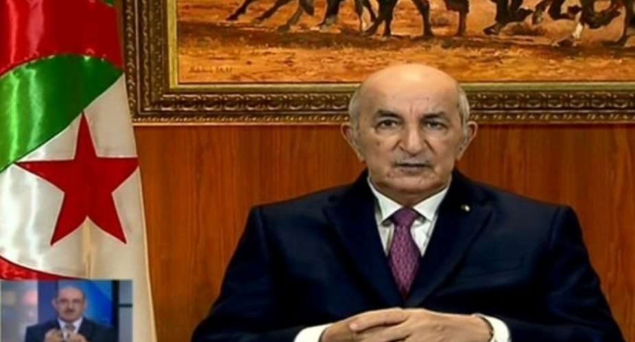 Algerian President Abdelmadjid Tebboune pictured in a February 2021 video grab from Algeria 3 public channel warned against non-innocent activities that attempt to hinder the democratic process.  By - Algerie 3AFPFile