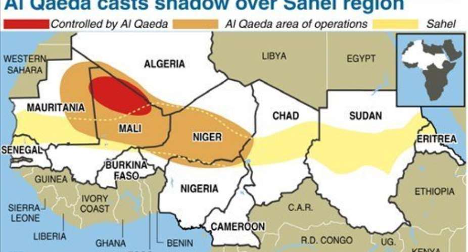 A map of the Sahel region showing where Al Qaeda operates.  By  (AFP/Graphic)