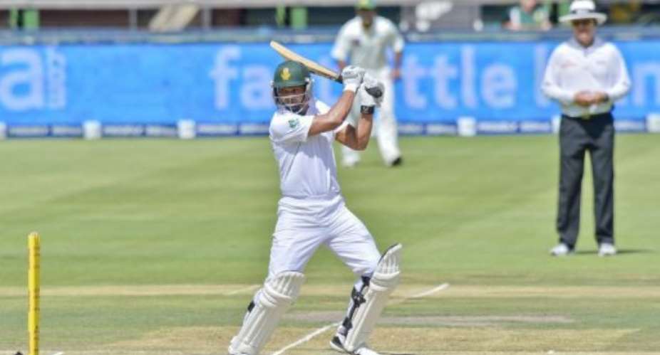 Alviro Petersen lines up a stroke against Pakistan in Johannesburg on  February 2, 2013.  By - (AFP)