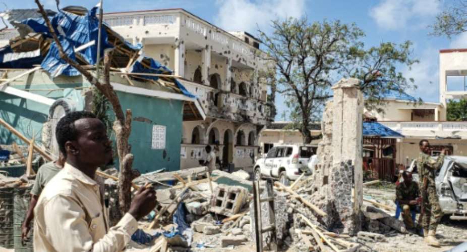 An attack on the Medina hotel in Kismayo, Somalia killed 26 people and wounded 56 others.  By - AFPFile