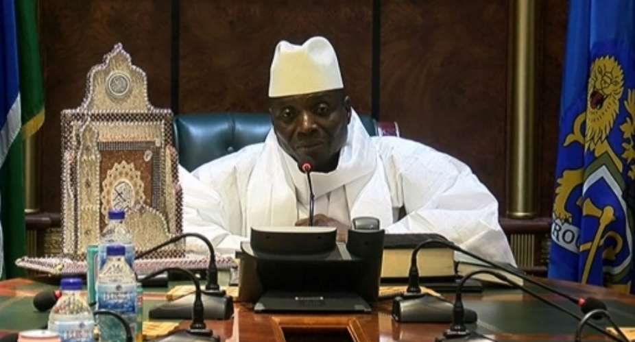 An image grab taken on December 3, 2016 from a video of the Gambia and Television Services GRTS in Banjul shows former Gambian President Yahya Jammeh after being defeated during the presidential election.  By Handout GRTS - Gambia Radio and Television ServicesAFPFile