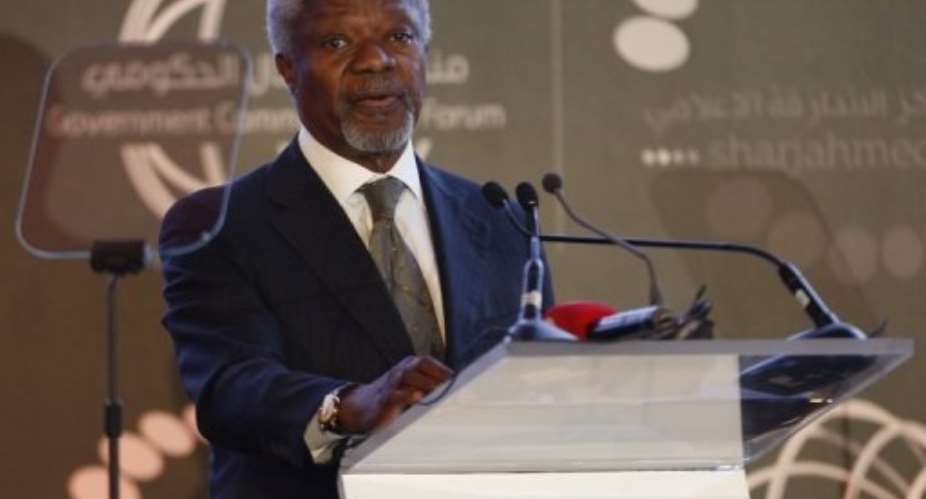 Former United Nations Secretary General, Kofi Annan in the Emirati city of Sharjah, February 24, 2013..  By Karim Sahib (AFP/File)
