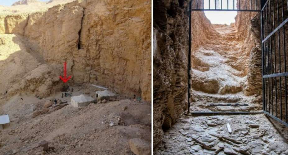 Antiquities ministry pictures showing the location and entrance to the tomb.  By - (Egyptian Ministry of Antiquities/AFP)
