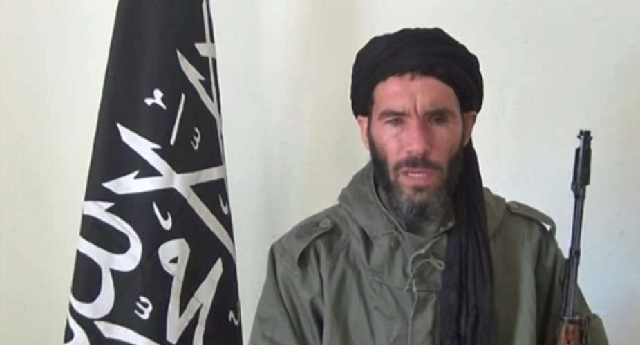 An undated grab from a video obtained by ANI Mauritanian news agency reportedly shows former Al-Qaeda in the Islamic Maghreb AQIM emir Mokhtar Belmokhtar speaking at an undisclosed location.  By  ANIAFPFile