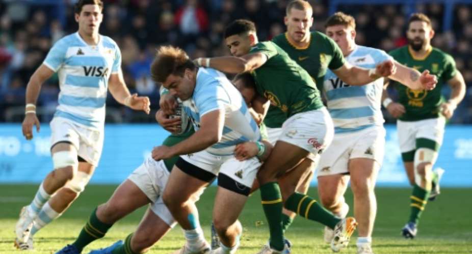 Argentina prop Tomas Rapetti is tackled during a one-off Test against South Africa in Buenos Aires.  By Alejandro PAGNI (AFP)