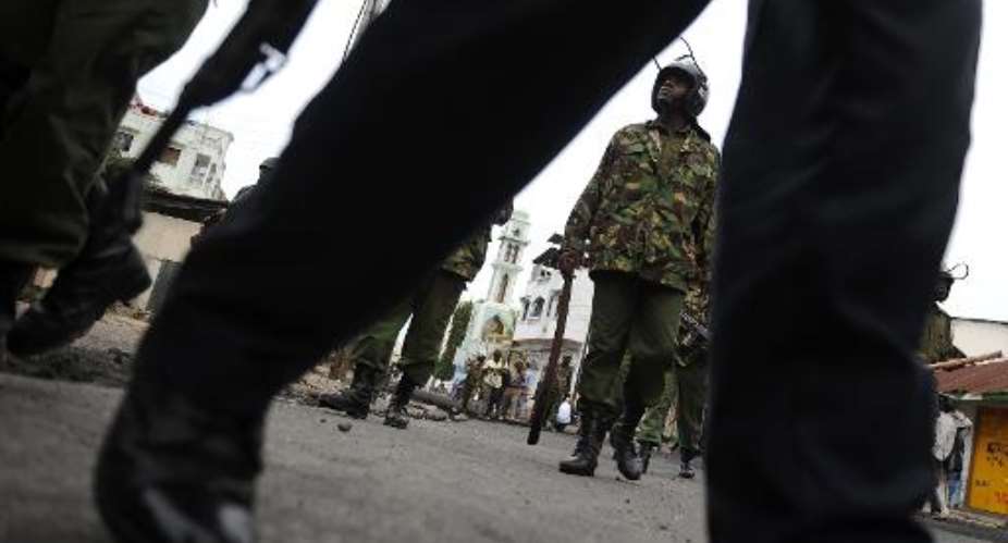 Kenyan anti-riot police patrol on August 31, 2012.  By Simon Maina AFPFile