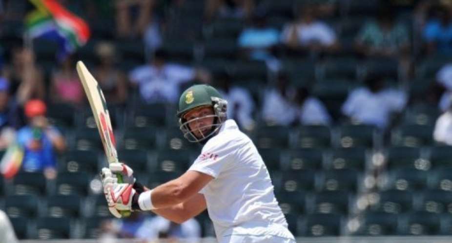 Jacques Kallis plays a stroke for South Africa against Australia at the Wanderers Stadium in Johannesburg today.  By Alexander Joe AFP