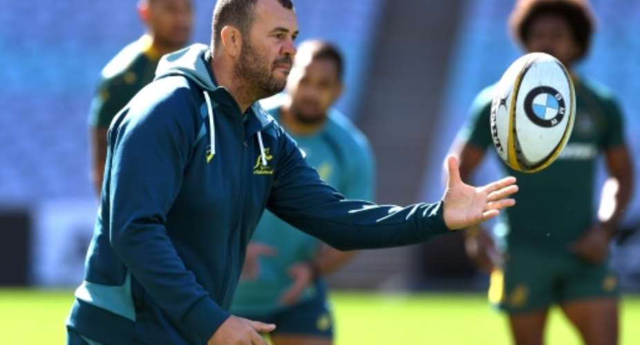 Australian Wallabies' head coach Michael Cheika conducts a training session in Sydney, on August 18, 2017.  By WILLIAM WEST AFPFile