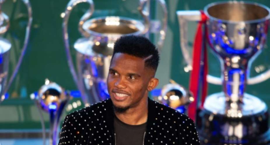 Barcelona's former Cameroonian forward Samuel Eto'o attends a tribute to Barcelona's Spanish midfielder and captain Andres Iniesta at the Camp Nou stadium in Barcelona on May 18, 2018.  By Josep LAGO AFPFile