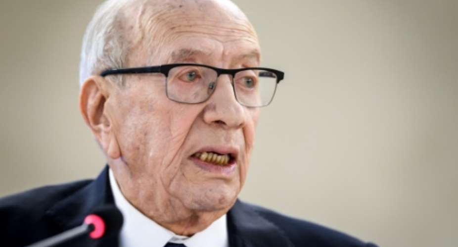 Beji Caid Essebsi, seen in this February 2019 picture, is Tunisia's first democratically elected president.  By Fabrice COFFRINI AFPFile
