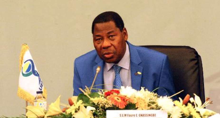 Beninese President Thomas Boni Yayi addresses the media following a West African Economic and Monetary Union (UEMOA) summit in Dakar, Senegal, on October 24, 2013.  By Seyllou (AFP/File)