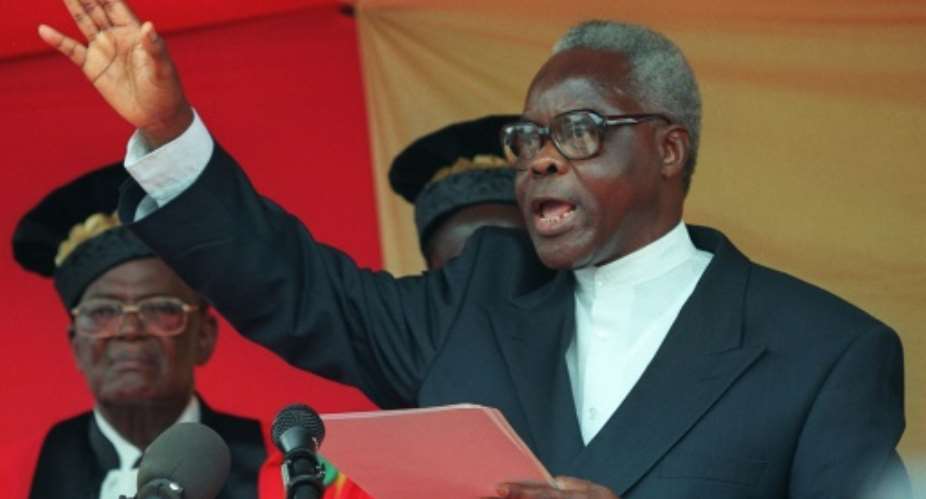 Mathieu Kerekou takes the oath of office as Benins president at the constitutional court in the administrative capital of Porto Novo on April 4, 1996.  By Christophe Simon (AFP/File)