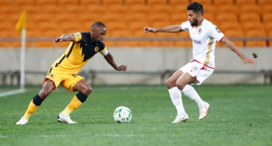 Bernard Parker (L) playing for Kaizer Chiefs against Wydad Casablanca of Morocco in a 2021 CAF Champions League semi-final in Johannesburg..  By Phill Magakoe (AFP)