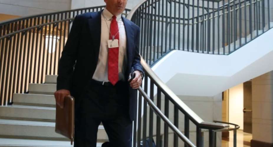Blackwater founder Erik Prince is seen here coming to the House Intelligence Committee in Washington in 2017.  By MARK WILSON (GETTY IMAGES NORTH AMERICA/AFP/File)