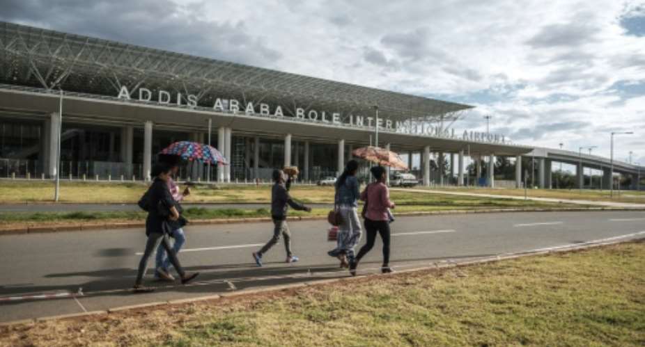 Bole International Airport in Addis Ababa, Ethiopia -- since mid-March, 2020, the UN's International Organization for Migration IOM has registered 2,870 Ethiopian returnees, all but 100 of whom were sent back from Saudi Arabia.  By EDUARDO SOTERAS AFPFile