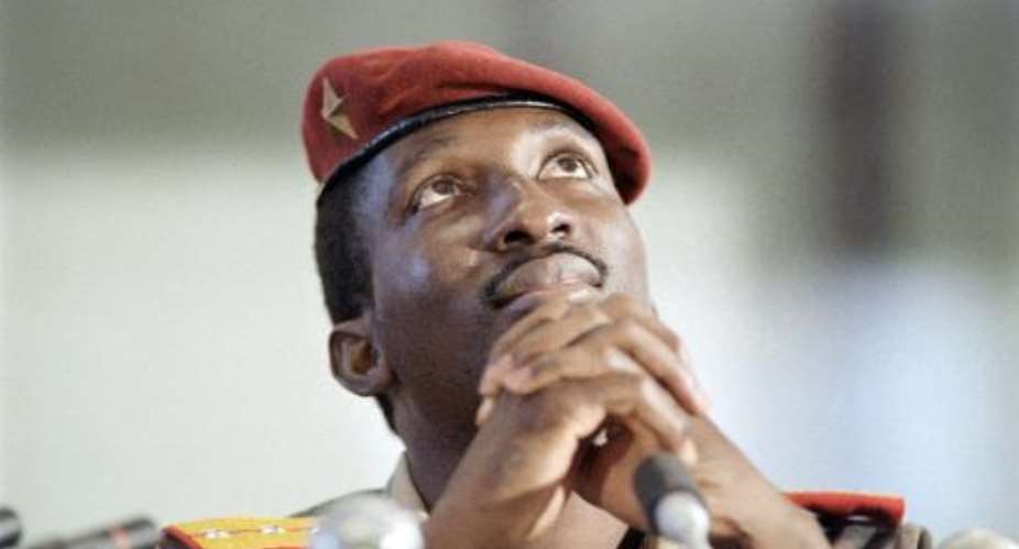 Captain Thomas Sankara, President of Burkina Faso, gives a press conference on September 2, 1986 in Harare, Zimbabwe.  By Dominique Faget (AFP/File)