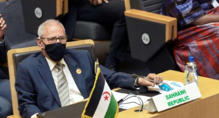 Brahim Ghali, president of the self-proclaimed Sahrawi Arab Democratic Republic SARD and head of the Polisario Front, pictured attending an African Union summit in Addis Ababa, Ethiopia, on February 5, 2022.  By Tony KARUMBA AFPFile