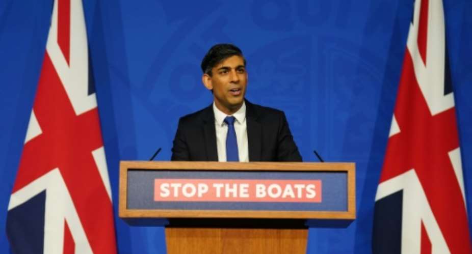 Britain's Prime Minister Rishi Sunak held a hastily arranged press conference after his immigration minister quit over the Rwanda asylum plan.  By James Manning POOLAFP