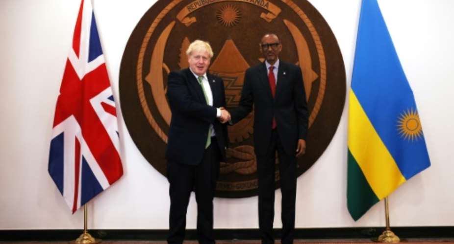British Prime Minister Boris Johnson and Rwandan President Paul Kagame held talks on their controversial migrant deal.  By Dan Kitwood POOLAFP