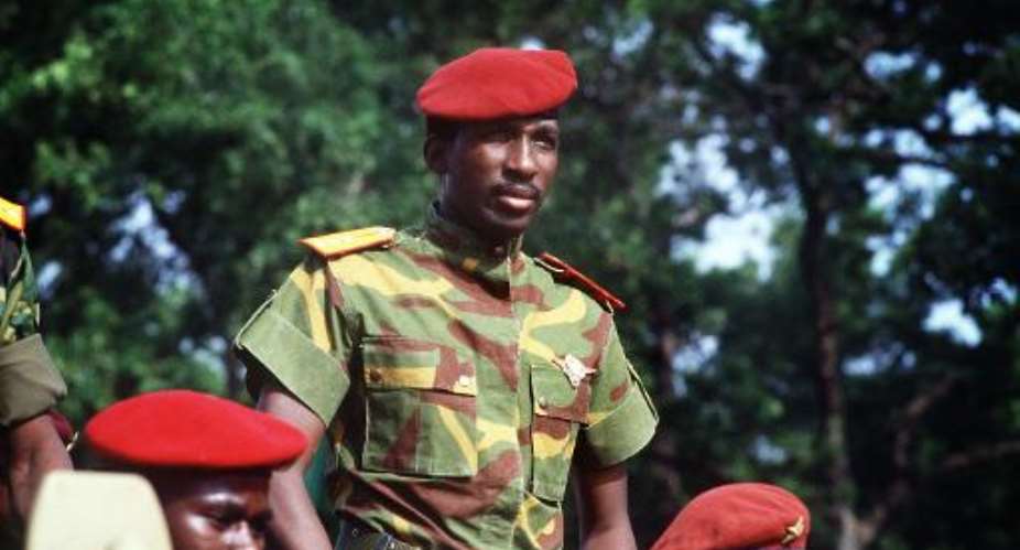 President Thomas Sankara reviews the troops in Ouagadougou on August 4, 1985.  By Daniel Laine AFPFile