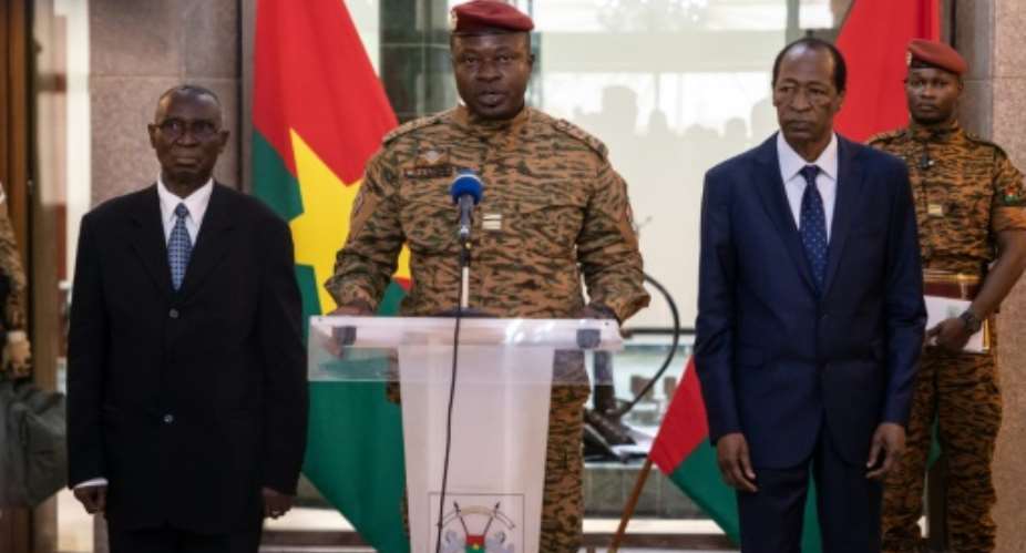 Burkina Faso junta leader Lieutenant-Colonel Paul-Henri Sandaogo Damiba C has taken over the role of defence minister as well.  By OLYMPIA DE MAISMONT AFPFile