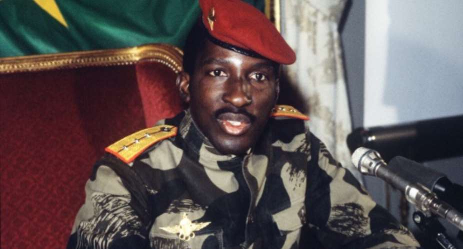 Captain Thomas Sankara, President of Burkina Faso, giving a press conference in Paris on February 7, 1986.  By Pascal George AFPFile