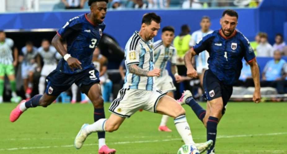 Cape Verdes Pico Lopes came up against Argentinas Lionel Messi.  By ROBERTO SCHMIDT (AFP)