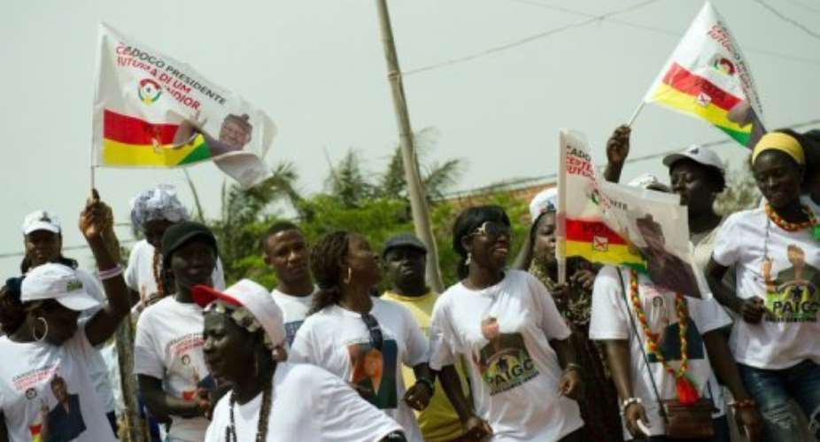 Crowds attend a presidential campaign rally for ex-Prime Minister Carlos Gomes Junior in Bissau yesterday.  By Phil Moore (AFP)