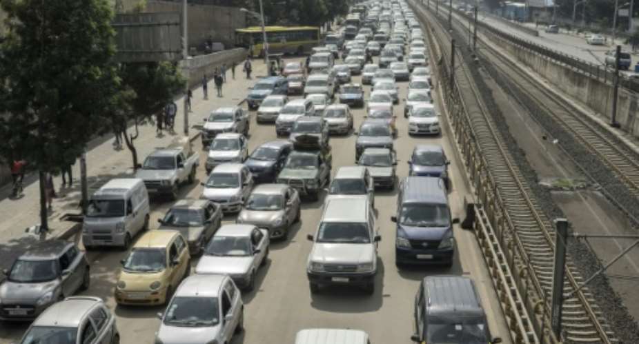 Cars are seen in traffic gridlock in Addis Ababa in July 2022 as soaring prices affect the economy even as a war abates in northern Ethiopia.  By Amanuel Sileshi AFPFile