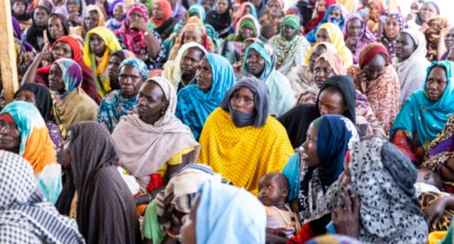 Chadian returnees met with an International Organization for Migration (IOM) delegation in Tongori.  By Joris Bolomey (AFP)