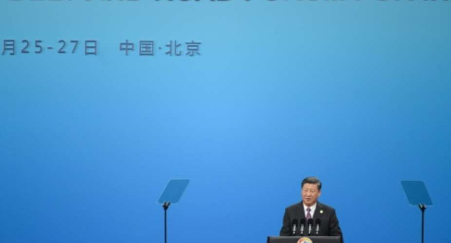 Chinese President Xi Jinping speaks during the opening ceremony of the Belt and Road Forum in Beijing.  By FRED DUFOUR AFP