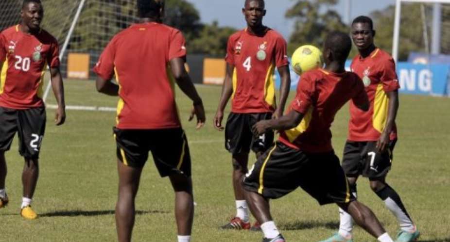 Ghana's national team, 'Black Stars,' pictured during a training session in Port Elizabeth, on February 1, 2013.  By Issouf Sanogo AFP
