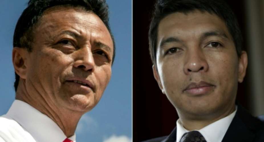 Combination file picture of former Madagascar presidents Marc Ravalomanana (left) and Andry Rajoelina (right) who face each other in a run-off vote December 19.  By RIJASOLO, THOMAS SAMSON, SIMON MAINA (AFP)