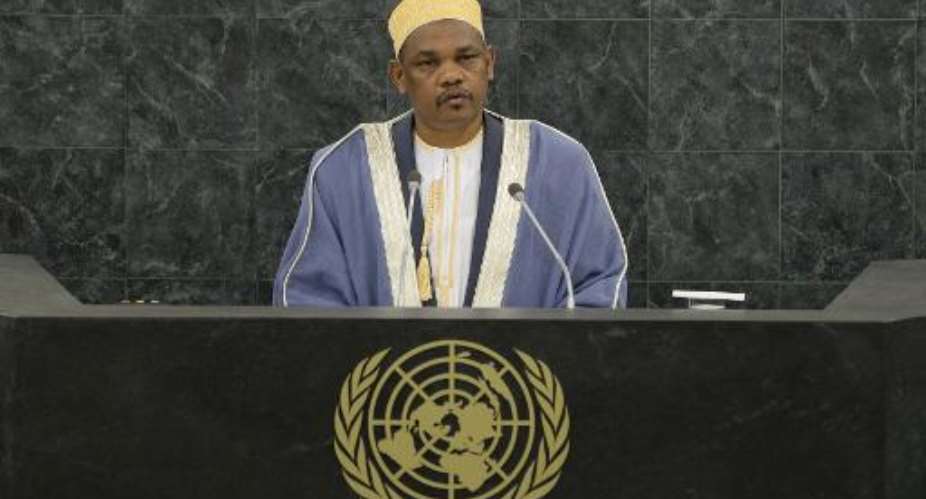 Comoros President Ikililou Dhoinine speaks at the 68th UN General Assembly on September 25, 2013, in New York.  By Andrew Burton PoolAFPFile