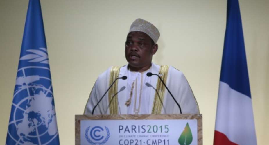 Comoros President Ikililou Dhoinine delivers a speech during the COP21 United Nations conference on climate change in Le Bourget on the outskirts of the French capital Paris on November 30, 2015.  By Jacques Demarthon AFPFile