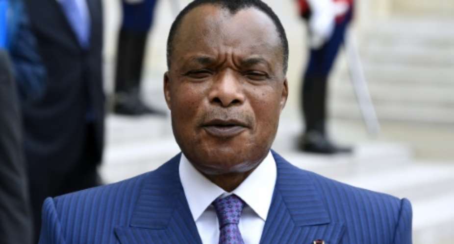 President Denis Sassou Nguesso gives a press briefing after a meeting with his French counterpart at the Elysee Palace in Paris on July 7, 2015.  By Dominique Faget AFPFile