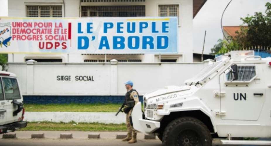 Congolese opposition party Union for Democracy and Social Progress, whose headquarters are pictured in 2016, said its leader had been detained and two of its activists had been arrested by security forces.  By Junior KANNAH AFPFile