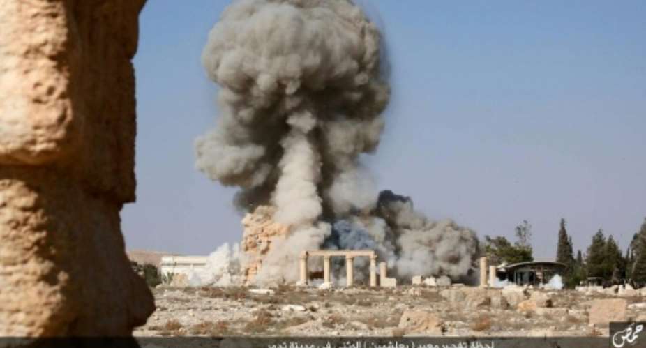 An Islamic State group video from August 25, 2015, allegedly shows smoke billowing from the Baal Shamin temple in Syria's ancient city of Palmyra.  By  WELAYAT HOMSAFPFile
