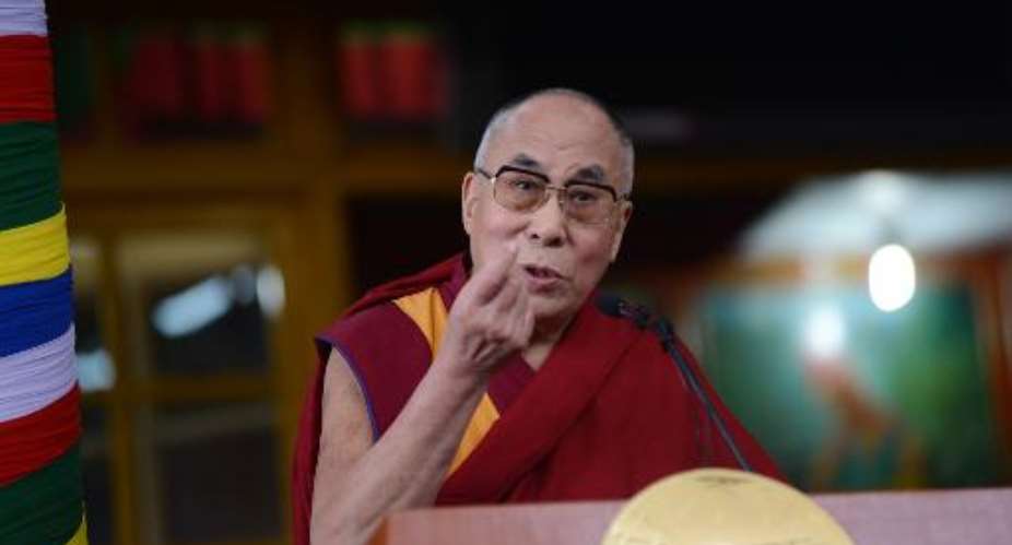 The Dalai Lama speaks at an event marking 25 years since the Nobel Peace Prize was awarded to the Dalai Lama, in Dharamshala, India on October 2, 2014.  By Lobsang Wangyal AFP
