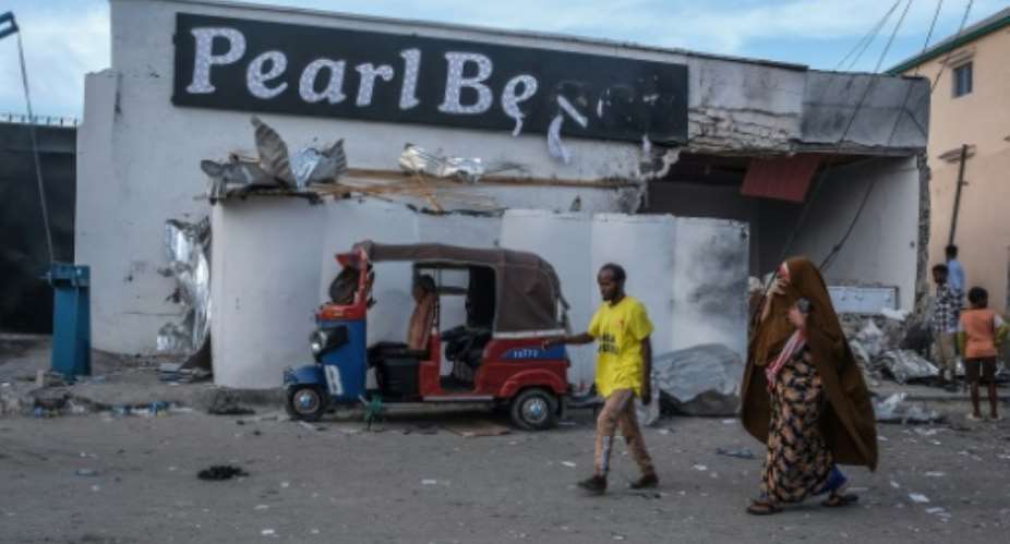Damage after the attack at the Pearl Beach hotel and restaurant in Mogadishu.  By Hassan Ali ELMI AFP