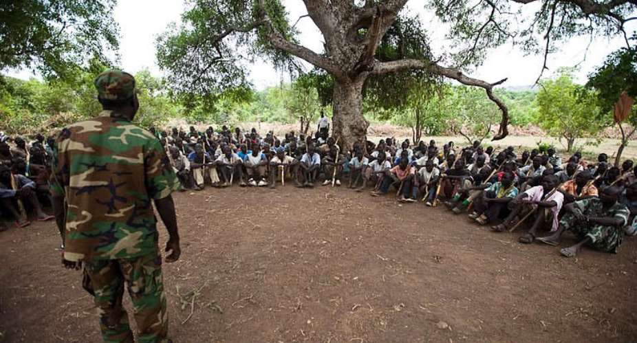 New recruits for the Sudan People's Liberation Army SPLA attend a training session in a secret camp.  By Trevor Snapp AFPFile
