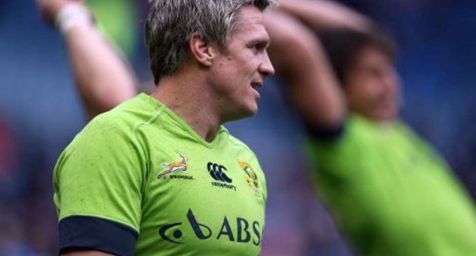 Jean De Villiers of South Africa warms up before the start of the international rugby union test match between Scotland and South Africa at Murrayfield Stadium in Edinburgh, Scotland, on November 17, 2013.  By Ian MacNicol AFP