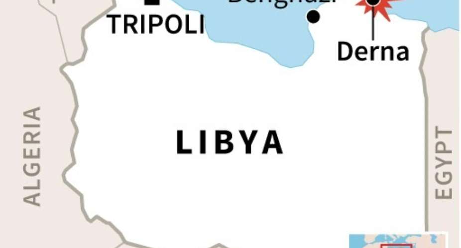 Map of Libya locating Derna, site of a deadly airstrike on a hospital Sunday.  By Jonathan Jacobsen AFP