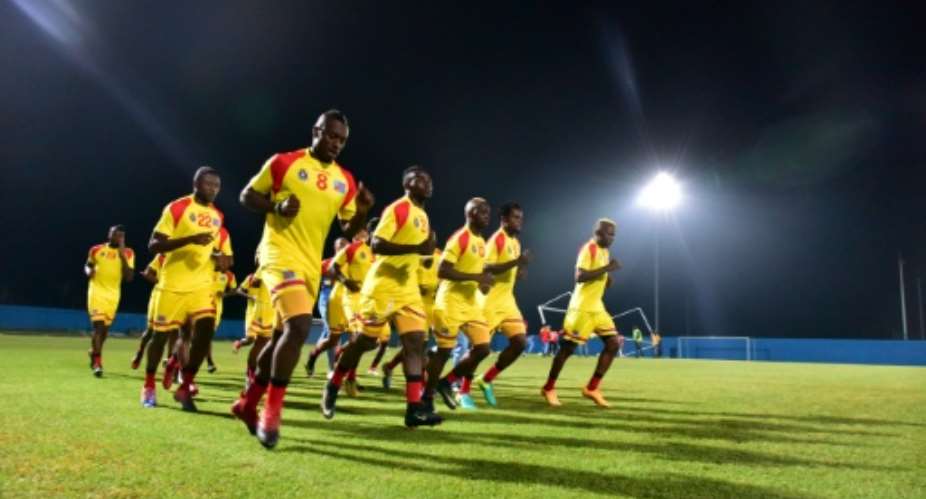 Democratic Republic of Congos national football team players take part in a training session in Oyem, as part of the 2017 Africa Cup of Nations tournament in Gabon, on January 14.  By ISSOUF SANOGO (AFP/File)