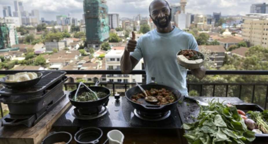 Dennis Ombachi's Nairobi balcony has become famous though his snappy cooking videos.  By Tony KARUMBA AFP