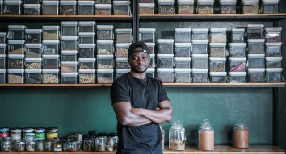 Dieuveil Malonga opened his restaurant Meza Malonga in the Rwandan capital Kigali in 2020.  By Simon MAINA AFP